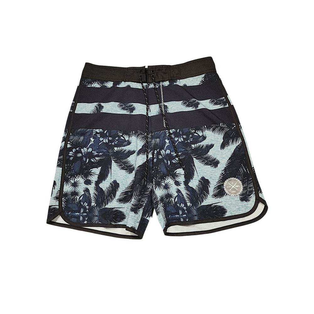 Keep It Simple Board Shorts 30 x7 Men 18" Blue Hibiscus Aloha Hawaii Swim Surfer